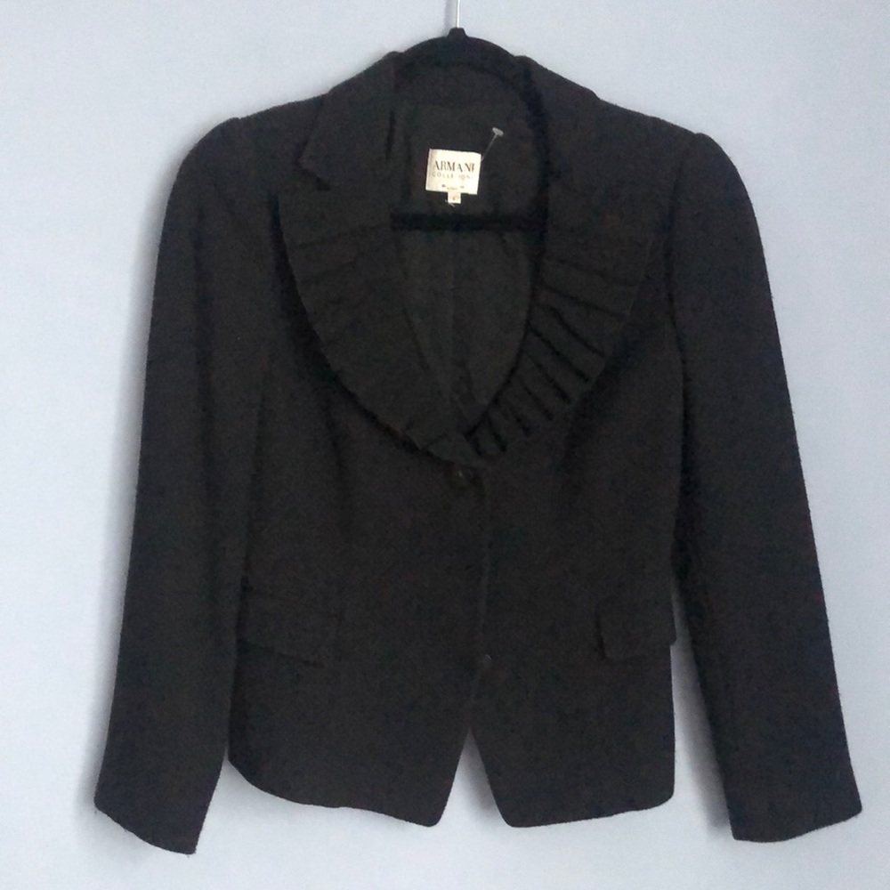 Armani Collezioni Charcoal Blazer Jacket with Ruffled Collar